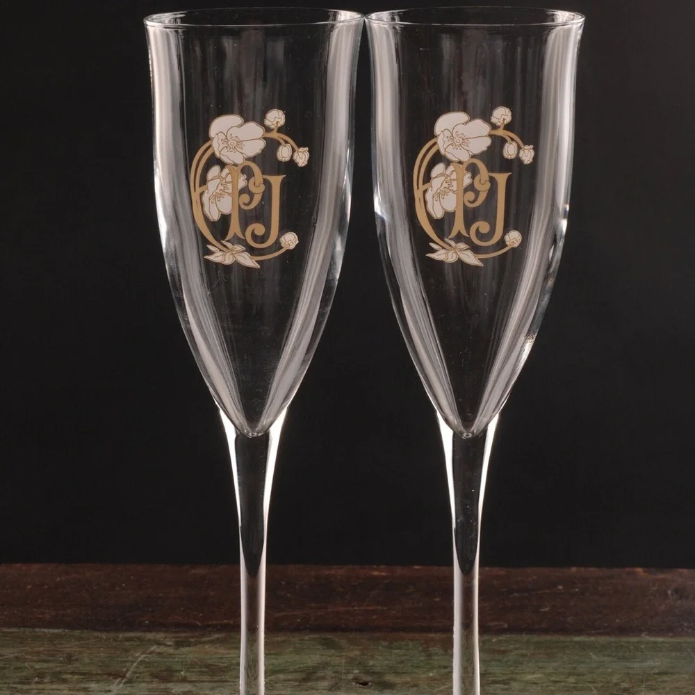 Perrier Jouet Champagne Wine Glass Flute Belle Époque PJ Logo France Set of 2